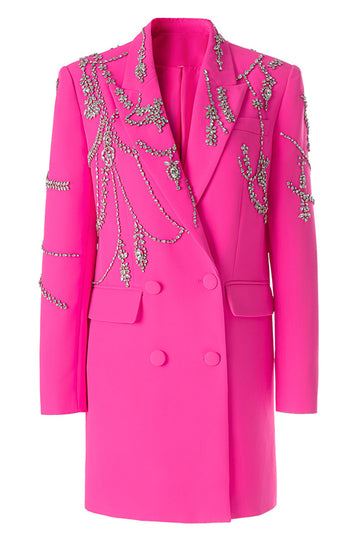 Glitrende Fuchsia Sjal Jakkeslag Kvinner Blazer